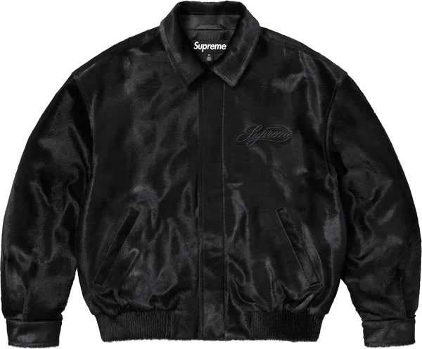 Supreme Ponyhair Varsity Jacket - Black (front)