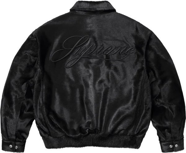Supreme Ponyhair Varsity Jacket - Black (front)