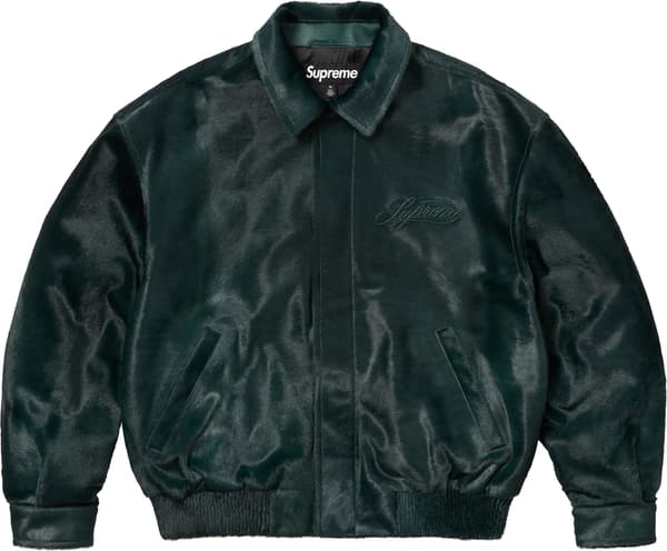 Supreme Ponyhair Varsity Jacket - Green (front)