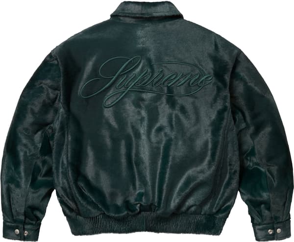 Supreme Ponyhair Varsity Jacket - Green (front)