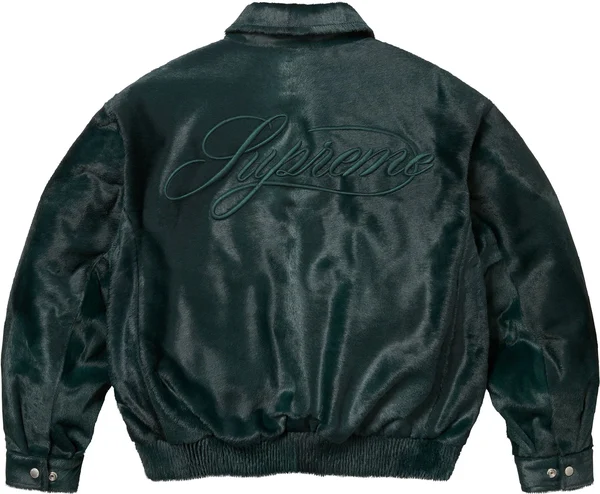 Supreme Ponyhair Varsity Jacket - Green (front)