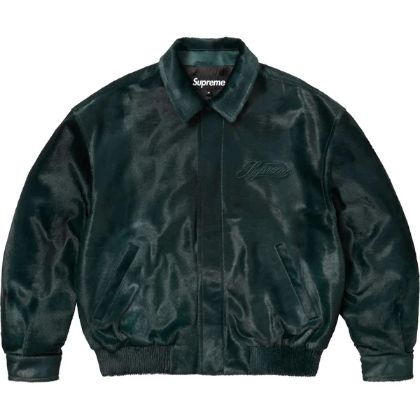 Supreme Ponyhair Varsity Jacket - Green (front)