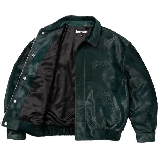 Supreme Ponyhair Varsity Jacket - Green (front)