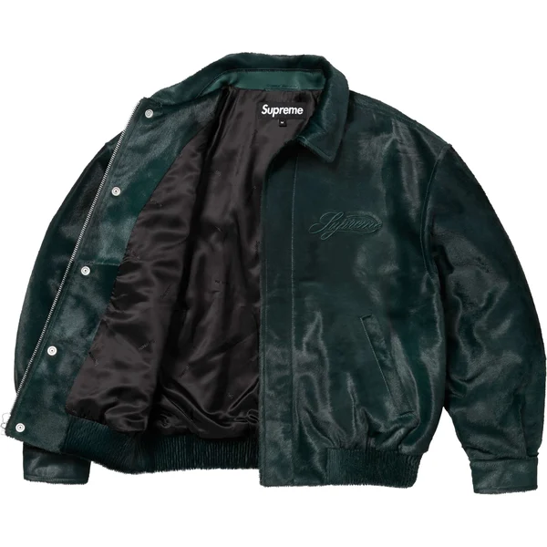 Supreme Ponyhair Varsity Jacket - Green (front)