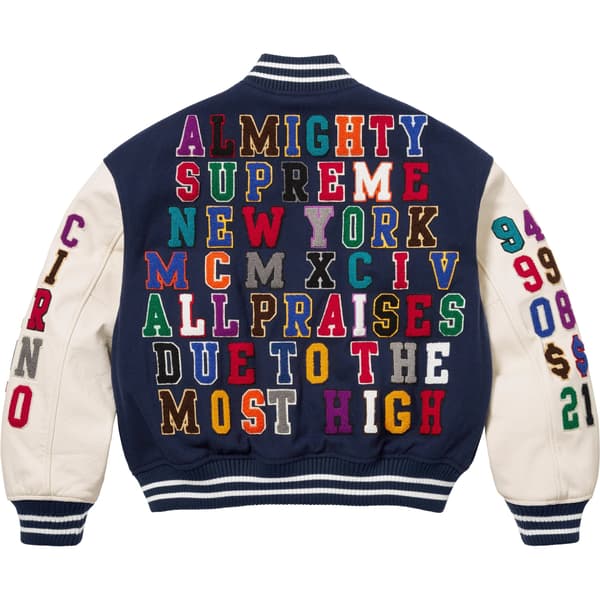 Supreme Praises Varsity Jacket - Navy (front)
