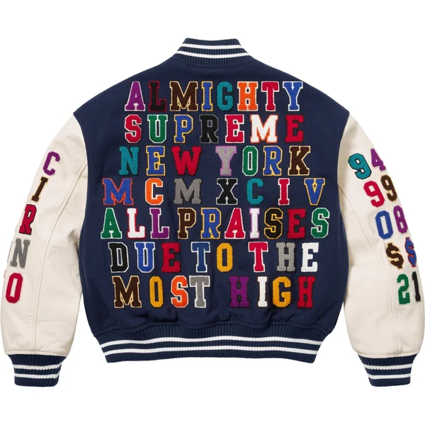 Supreme Praises Varsity Jacket - Navy (front)