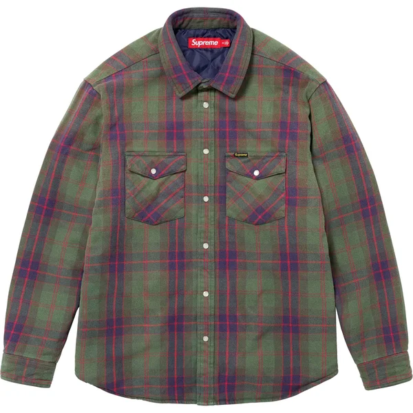 Supreme Quilted Flannel Snap Shirt - Green (front)
