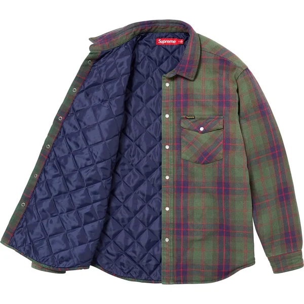 Supreme Quilted Flannel Snap Shirt - Green (front)