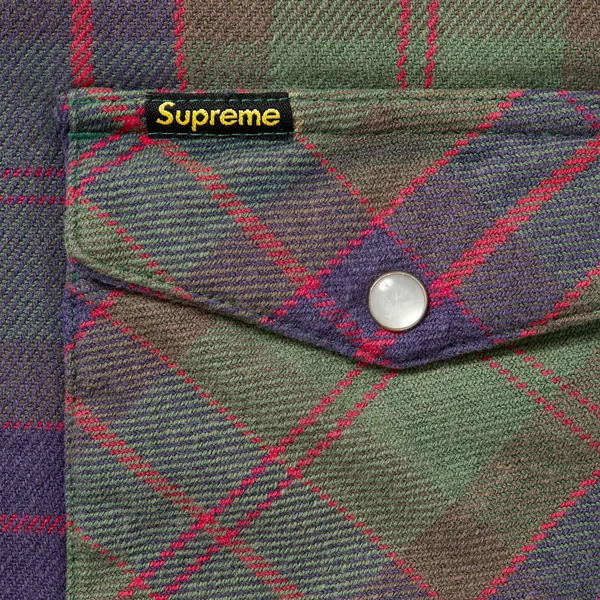 Supreme Quilted Flannel Snap Shirt - Green (front)