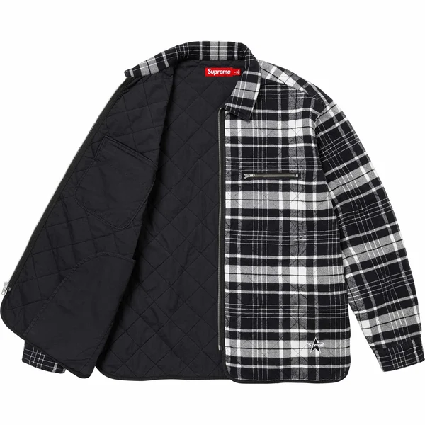 Supreme Quilted Flannel Zip Up Shirt - Black (front)
