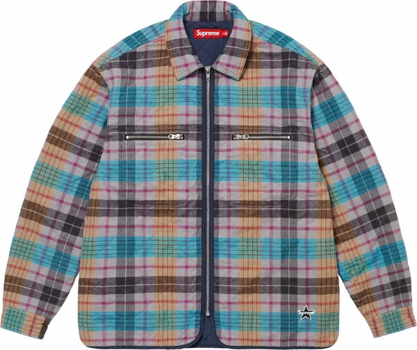 Supreme Quilted Flannel Zip Up Shirt - Multicolor (front)