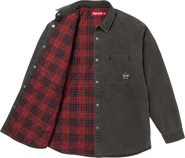 Supreme Quilted Lined Denim Snap Shirt - Black (front)