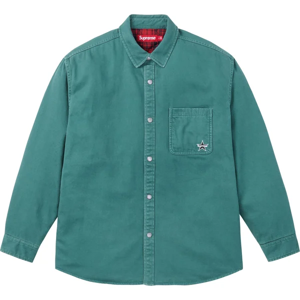 Supreme Quilted Lined Denim Snap Shirt - Dusty Teal (front)