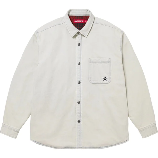 Supreme Quilted Lined Denim Snap Shirt - Light Washed Indigo (front)