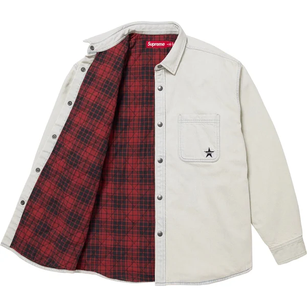 Supreme Quilted Lined Denim Snap Shirt - Light Washed Indigo (front)