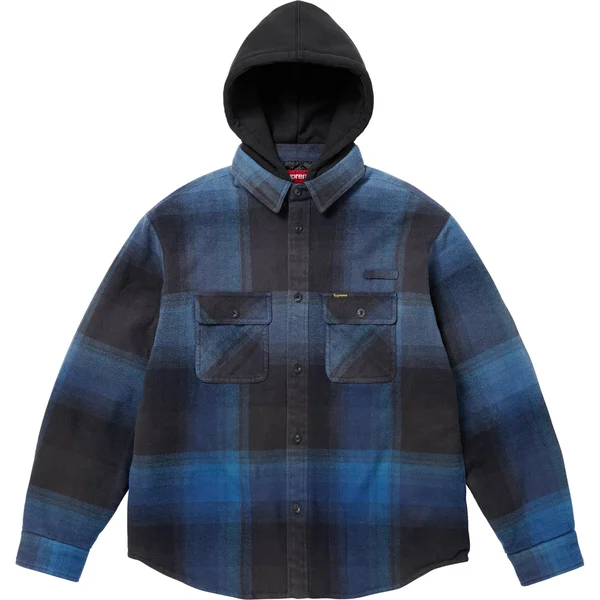 Supreme Quilted Lined Hooded Flannel Shirt - Blue Plaid (front)