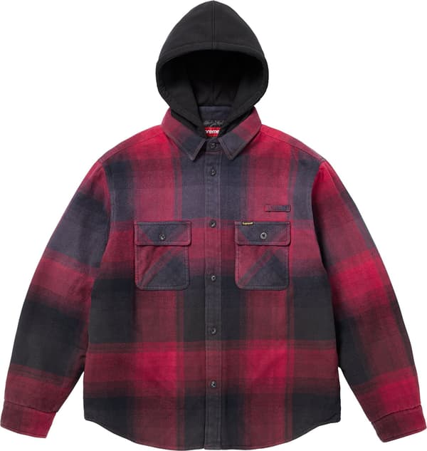 Supreme Quilted Lined Hooded Flannel Shirt - Red Plaid (front)