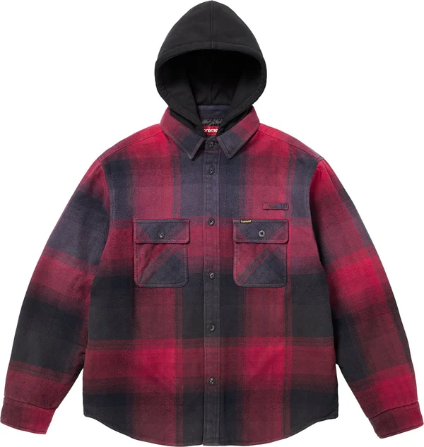 Supreme Quilted Lined Hooded Flannel Shirt - Red Plaid (front)