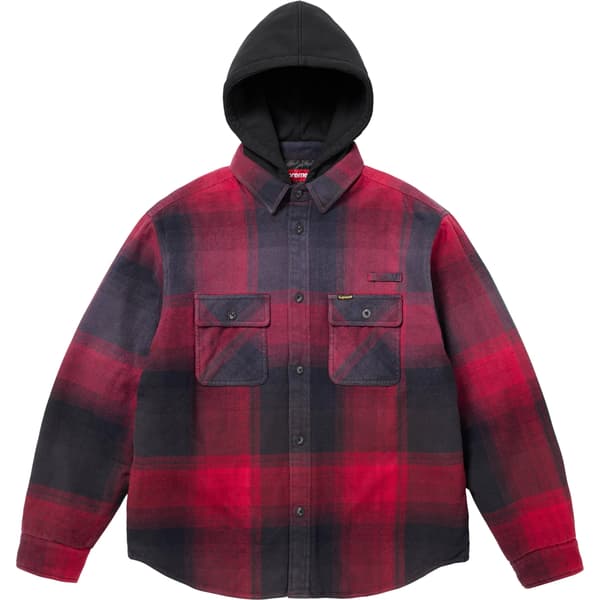 Supreme Quilted Lined Hooded Flannel Shirt - Red Plaid (front)