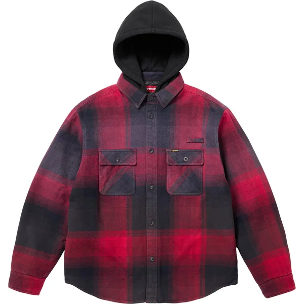 Supreme Quilted Lined Hooded Flannel Shirt - Red Plaid (front)