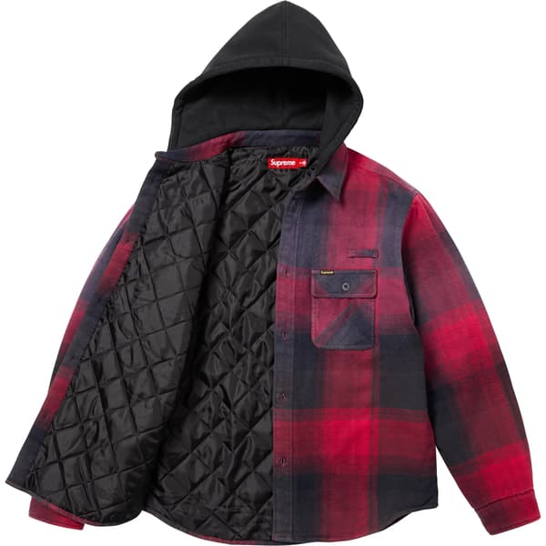 Supreme Quilted Lined Hooded Flannel Shirt - Red Plaid (front)