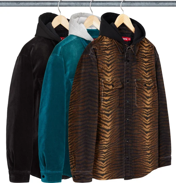 Supreme Quilted Lined Hooded Velvet Shirt - Product Image