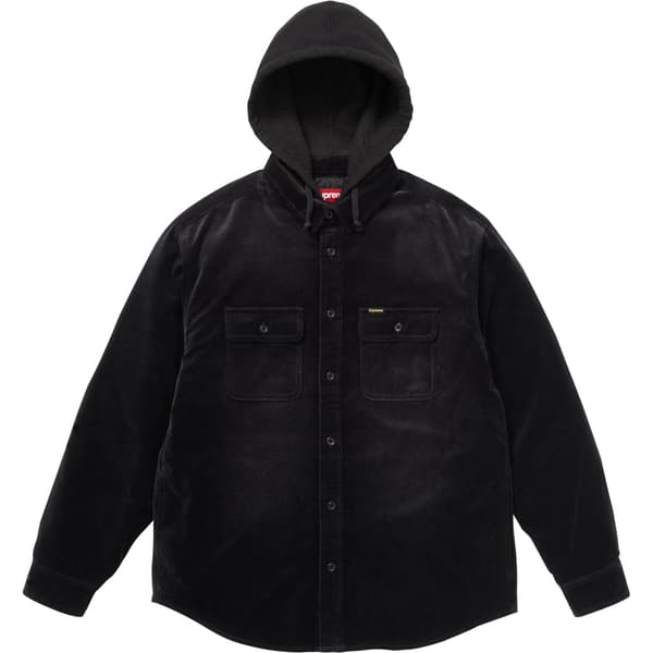 Supreme Quilted Lined Hooded Velvet Shirt - Black (front)