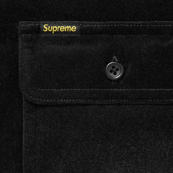 Supreme Quilted Lined Hooded Velvet Shirt - Black (front)