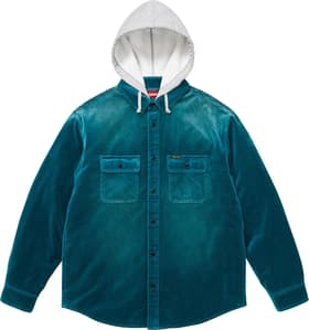 Supreme Quilted Lined Hooded Velvet Shirt Teal