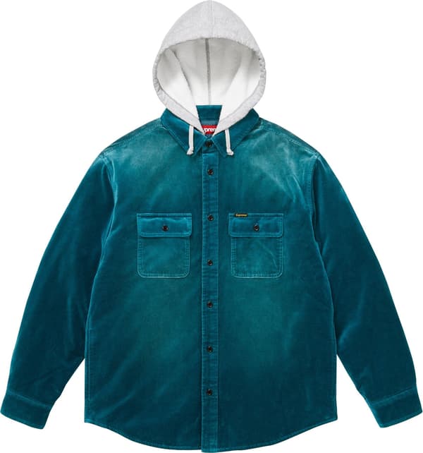 Supreme Quilted Lined Hooded Velvet Shirt - Teal (front)