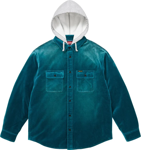 Supreme Quilted Lined Hooded Velvet Shirt - Teal (front)