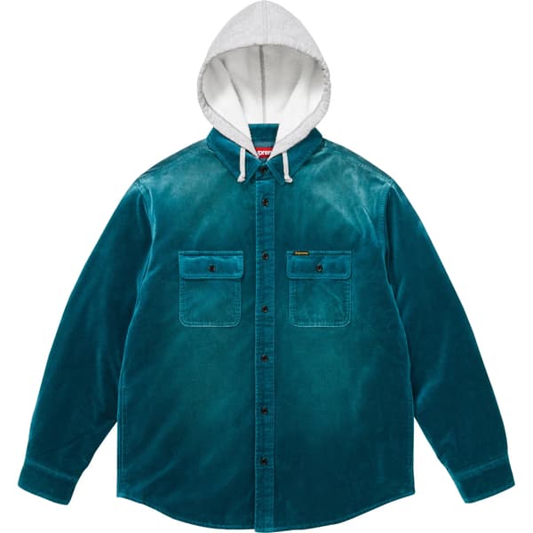 Supreme Quilted Lined Hooded Velvet Shirt - Teal (front)