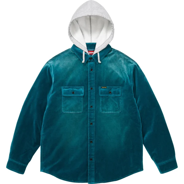 Supreme Quilted Lined Hooded Velvet Shirt - Teal (front)