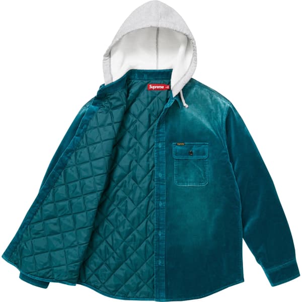 Supreme Quilted Lined Hooded Velvet Shirt - Teal (front)