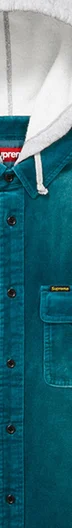 Supreme Quilted Lined Hooded Velvet Shirt - Teal (front)