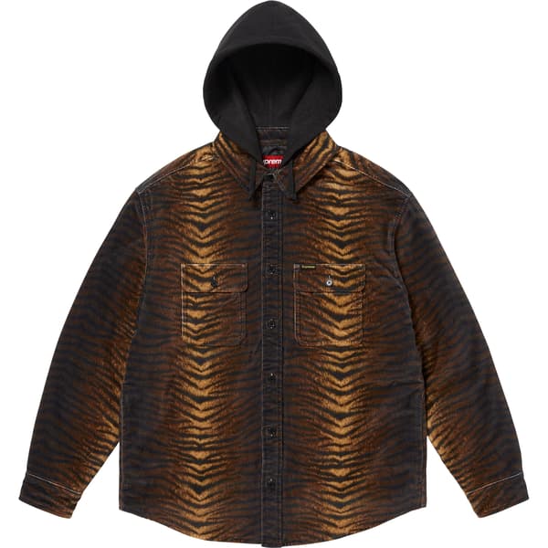 Supreme Quilted Lined Hooded Velvet Shirt - Tiger (front)