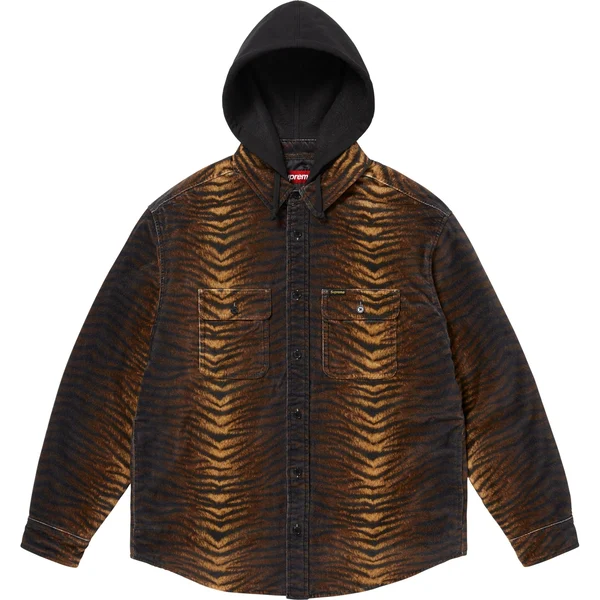 Supreme Quilted Lined Hooded Velvet Shirt - Tiger (front)