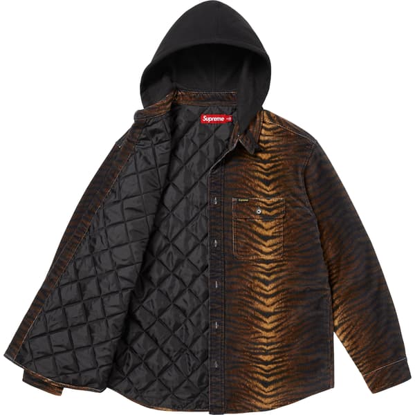 Supreme Quilted Lined Hooded Velvet Shirt - Tiger (front)