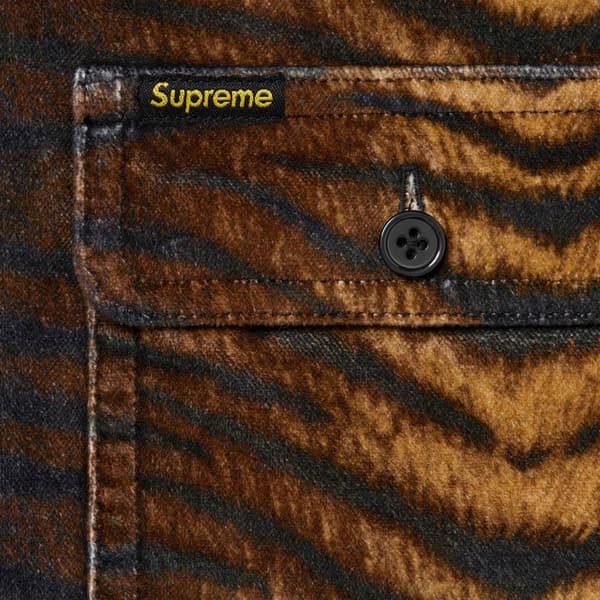 Supreme Quilted Lined Hooded Velvet Shirt - Tiger (front)