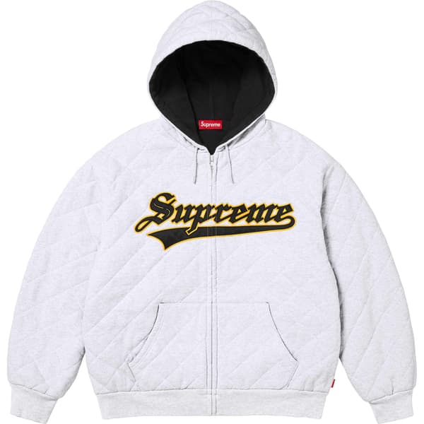 Supreme Quilted Zip Up Hooded Sweatshirt - Ash Grey (front)