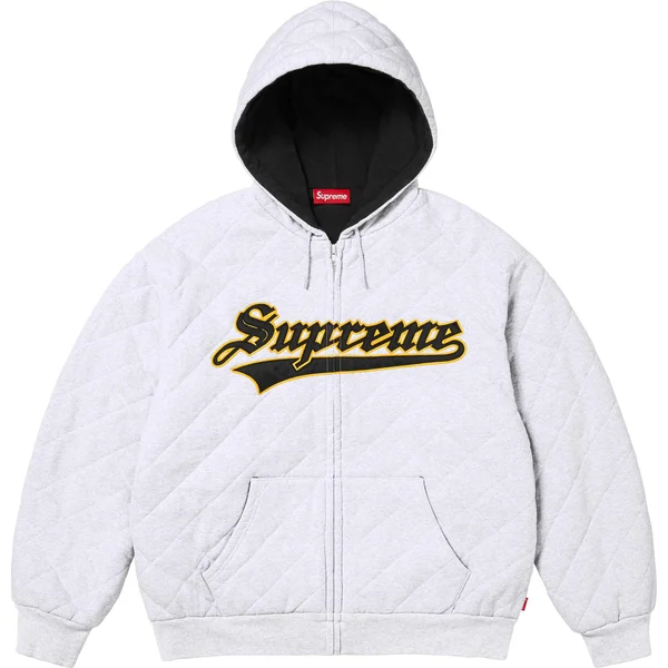 Supreme Quilted Zip Up Hooded Sweatshirt - Ash Grey (front)
