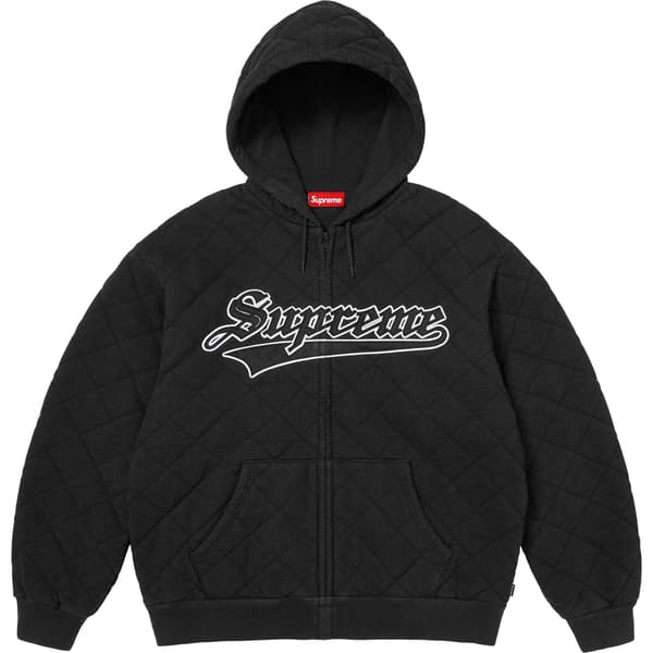 Supreme Quilted Zip Up Hooded Sweatshirt - Black (front)