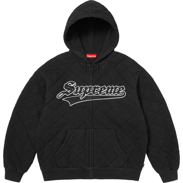Supreme Quilted Zip Up Hooded Sweatshirt - Black (front)