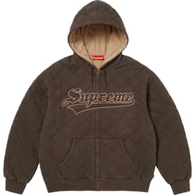 Supreme Quilted Zip Up Hooded Sweatshirt Dark Brown