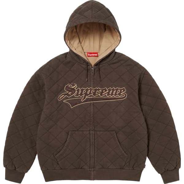 Supreme Quilted Zip Up Hooded Sweatshirt - Dark Brown (front)