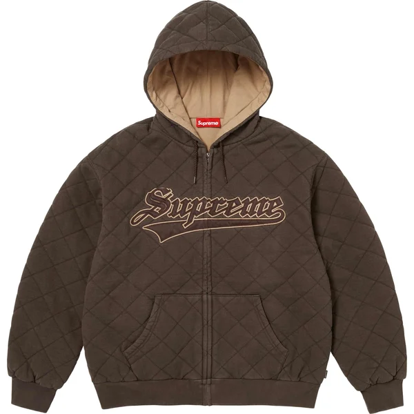 Supreme Quilted Zip Up Hooded Sweatshirt - Dark Brown (front)