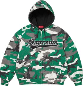Supreme Quilted Zip Up Hooded Sweatshirt Green Camo