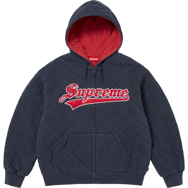 Supreme Quilted Zip Up Hooded Sweatshirt - Navy (front)