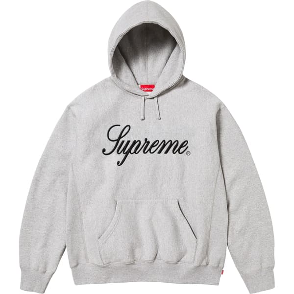 Supreme Raised Script Hooded Sweatshirt - Heather Grey (front)
