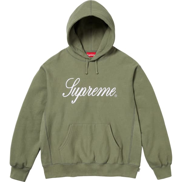 Supreme Raised Script Hooded Sweatshirt - Light Olive (front)